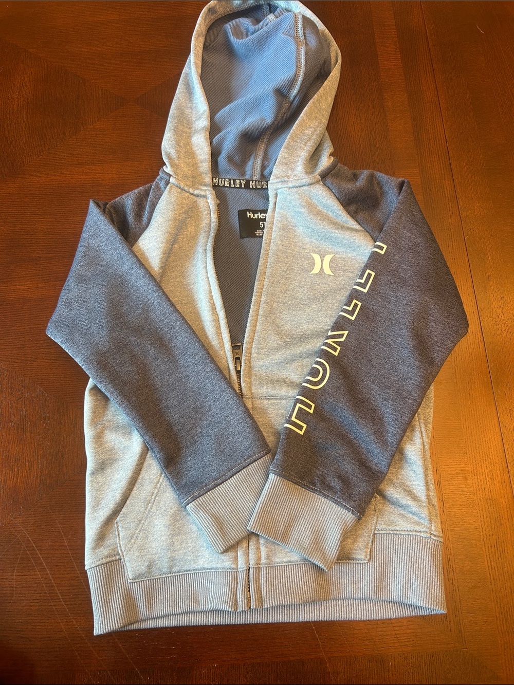 Hurley Kids Grey and Navy Two-Tone Zip Hoodie